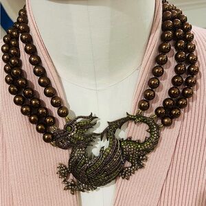 Heidi Daus “Mystical Dragon” bronze chocolate beaded crystal necklace like new